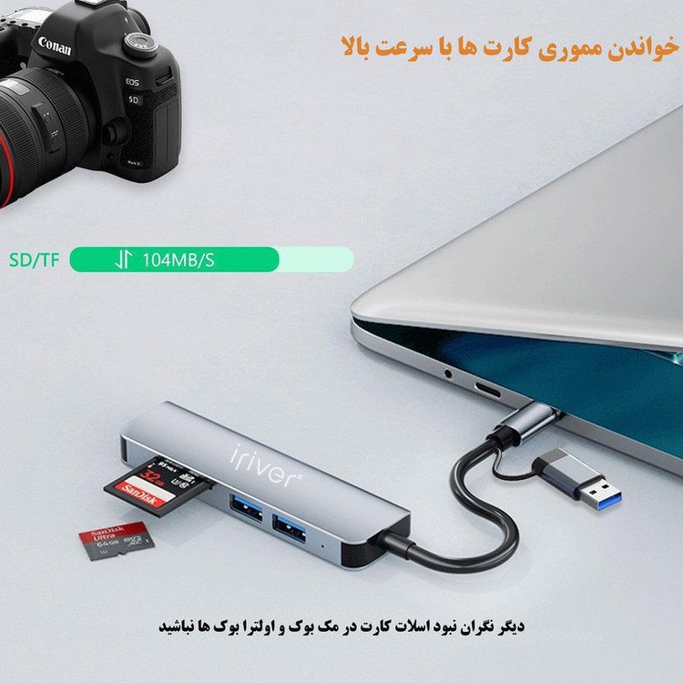 هاب و کارت خوان 5 پورت USB 3.0 آیریور مدل HU-2 DUAL